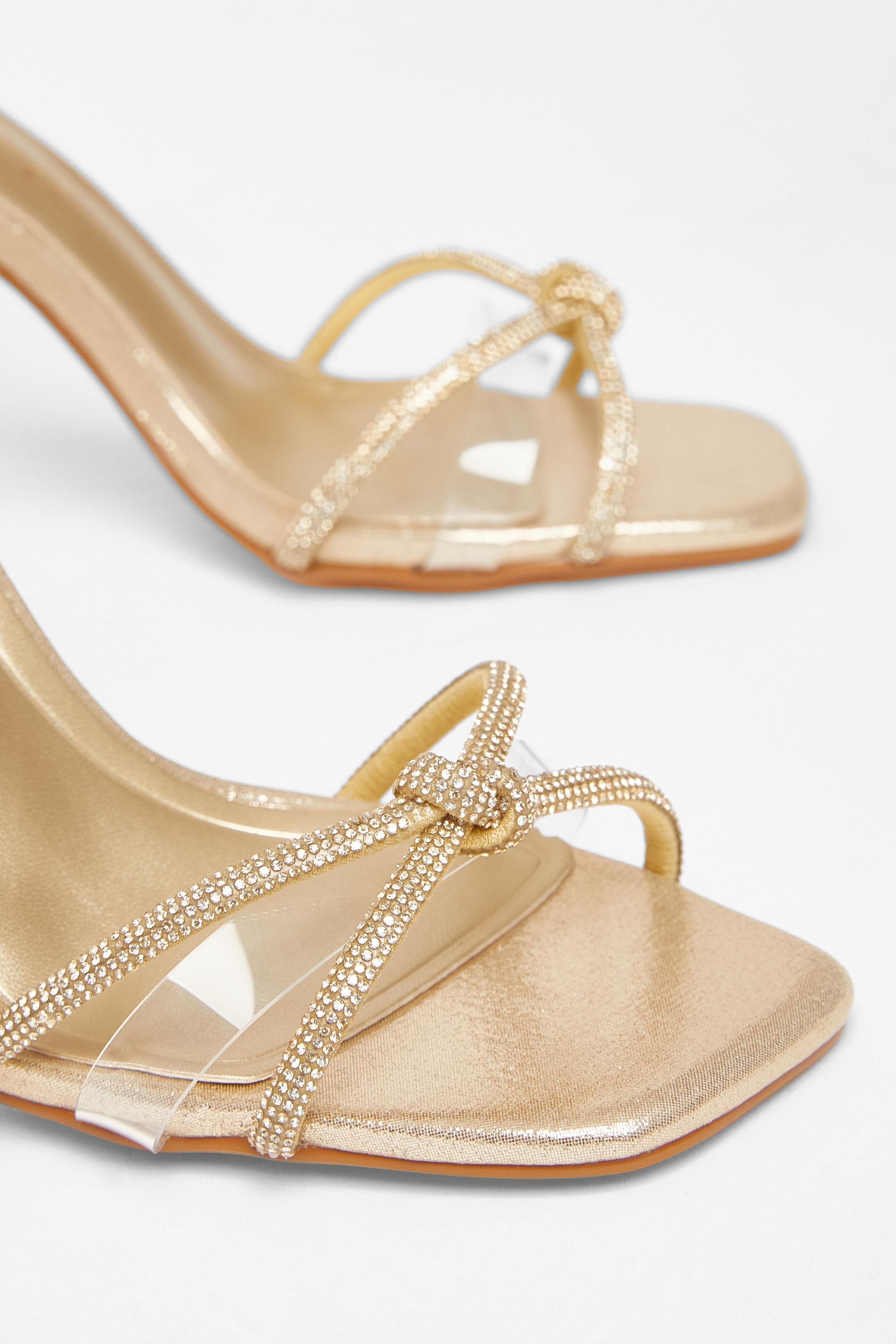 Quiz Gold Wide Fit Diamante Clear Block Heels image 4