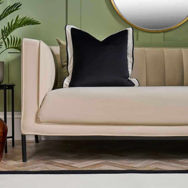 OHS 2 Pack Matte Velvet Oxford Edge Square Cushion Covers, Black/White