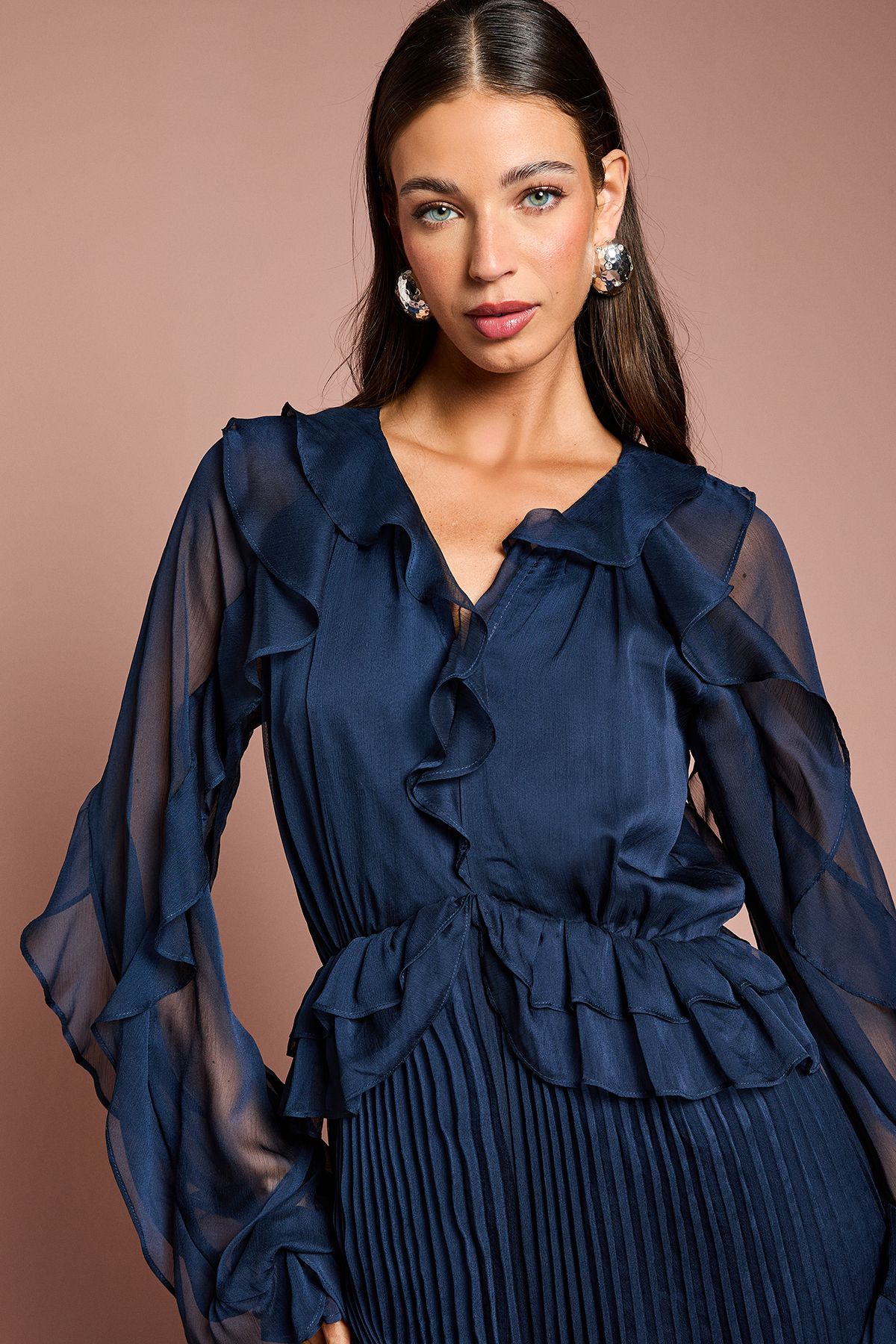 Coast Soft Chiffon Frill Jumpsuit Navy image 3