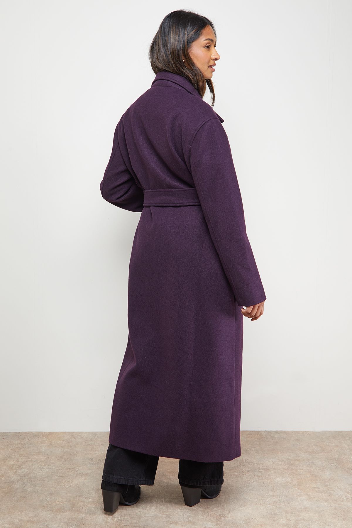 Oasis Tie Belt Detail Midi Coat Berry image 3