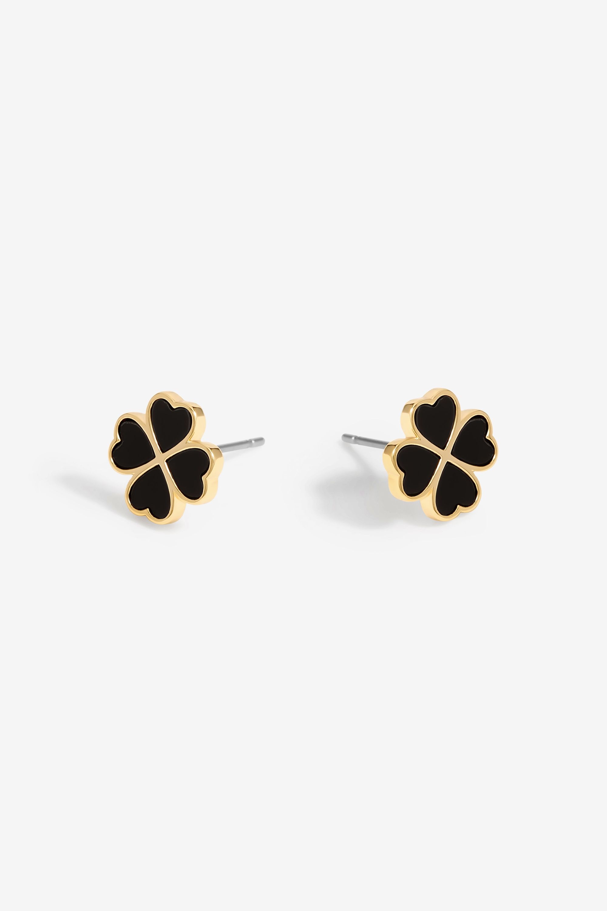 Jon Richard Gold Plated And Jet Enamel Clover Stud Earrings image 1
