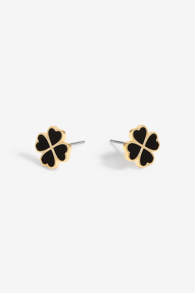 Jon Richard Gold Plated And Jet Enamel Clover Stud Earrings