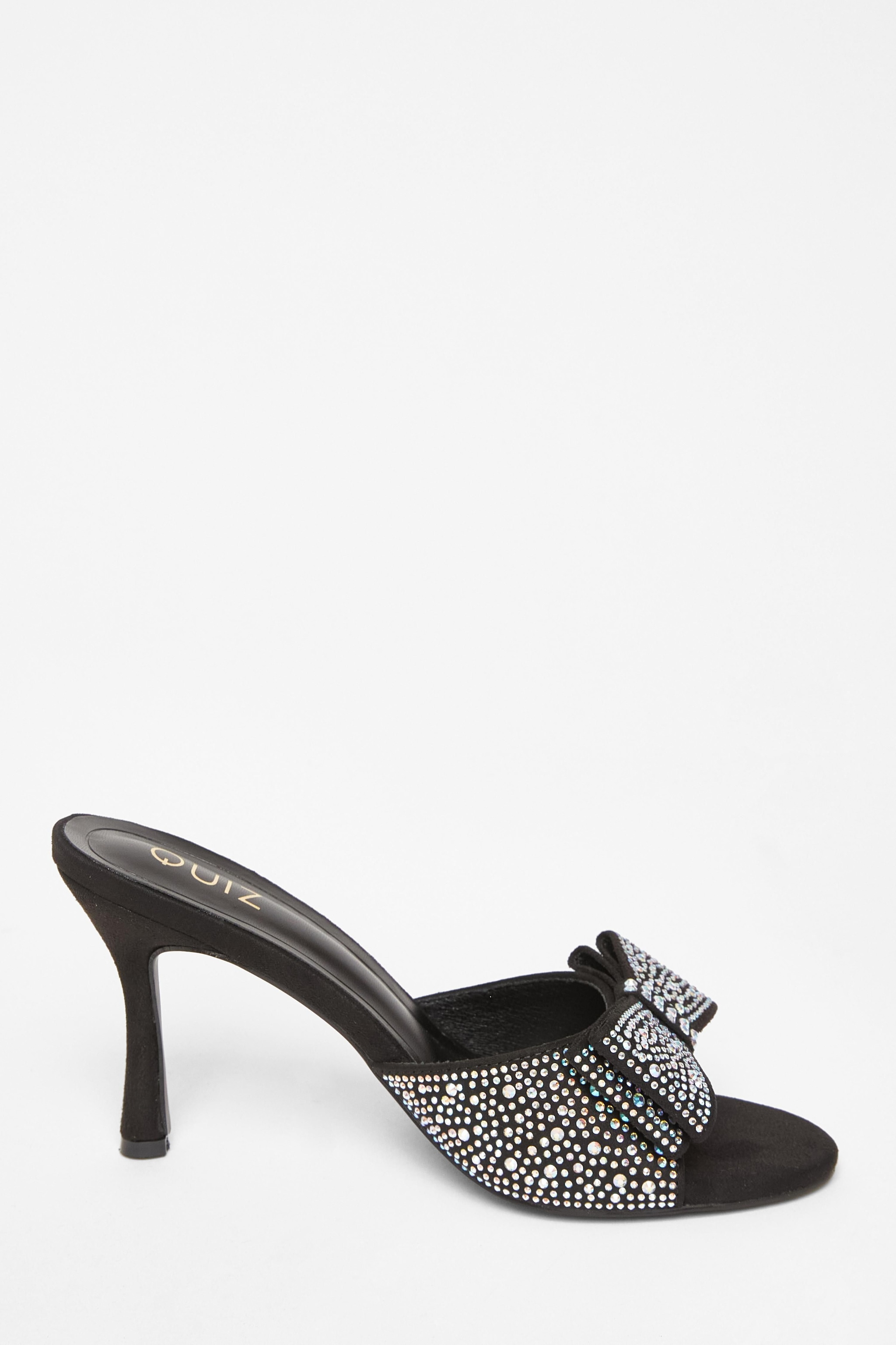 Quiz Black Diamante Bow Mule Heels image 5