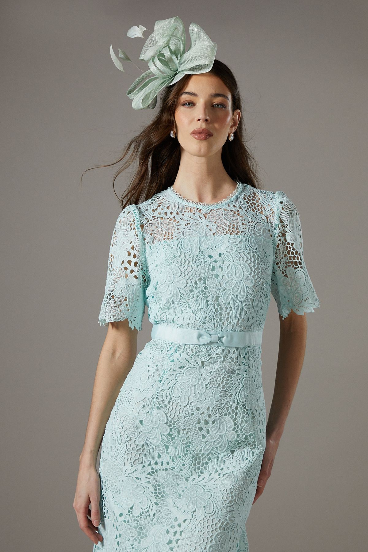 Coast Lace Midi Dress With Bow Belt Sage image 4