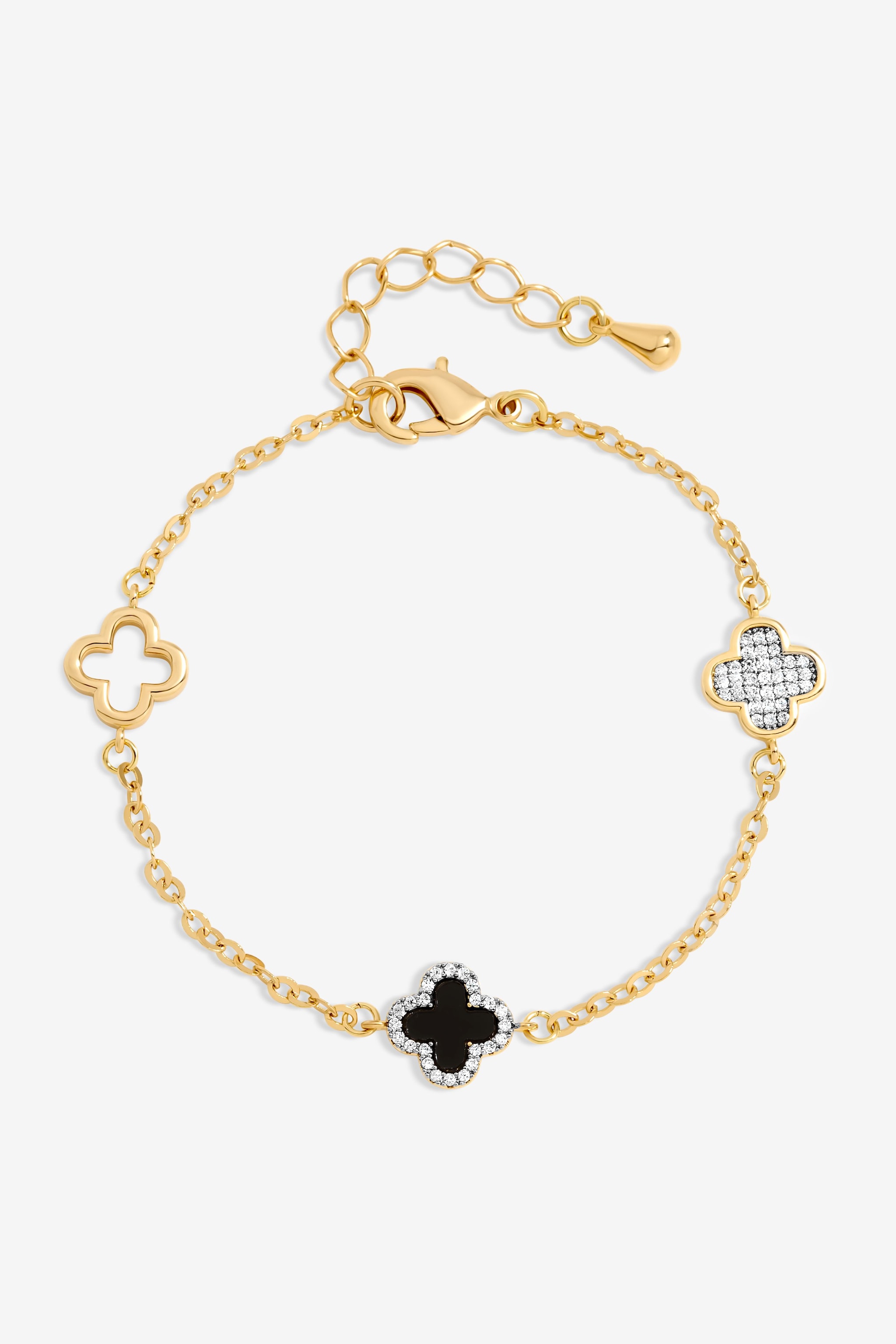 Jon Richard Gold Plated Pave and Jet Clover Bracelet image 1