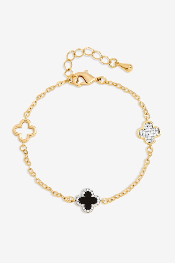 Jon Richard Gold Plated Pave and Jet Clover Bracelet