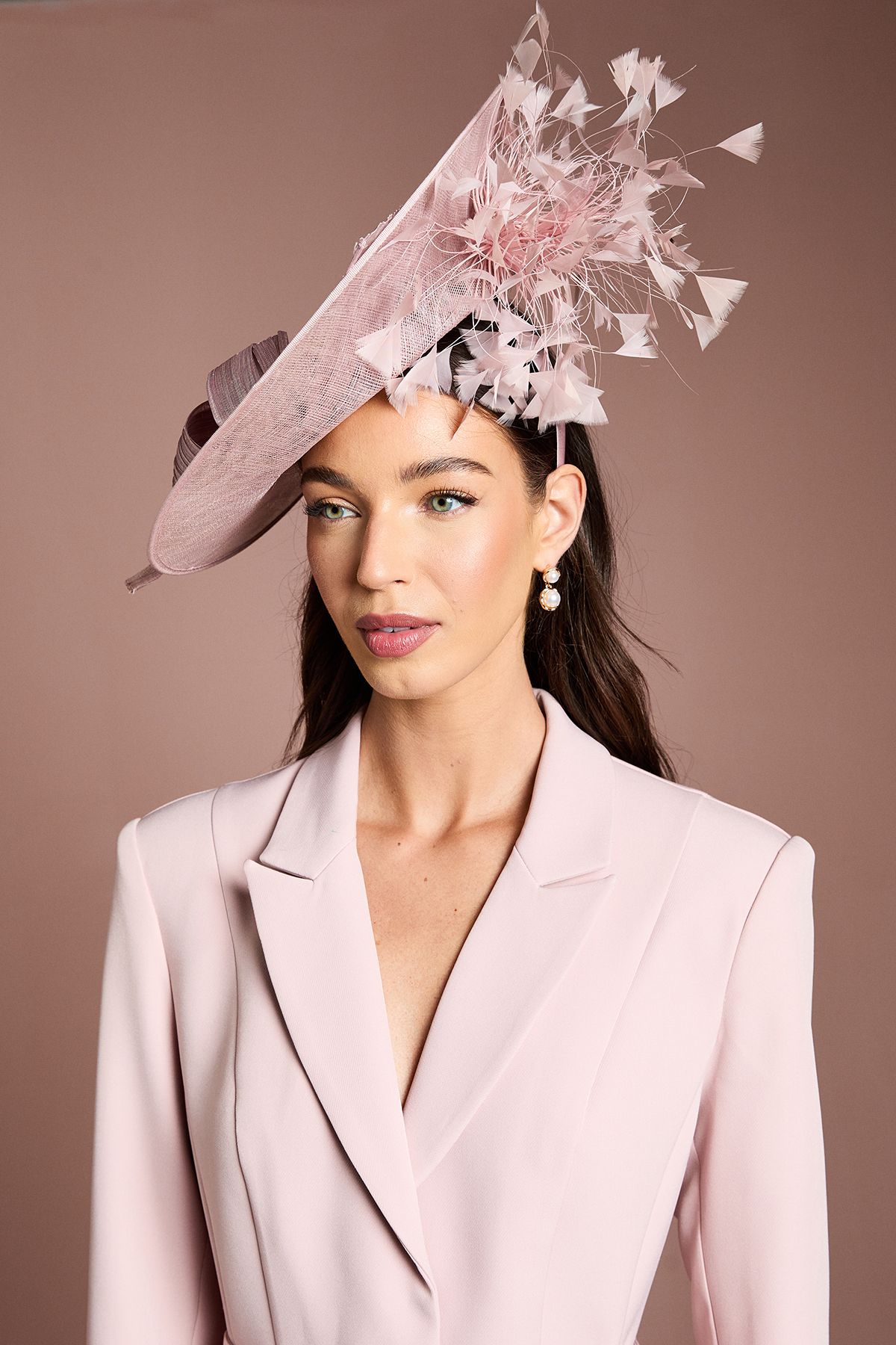 Coast Lisa Tan Feather And Bow Detail Fascinator Rose image 2