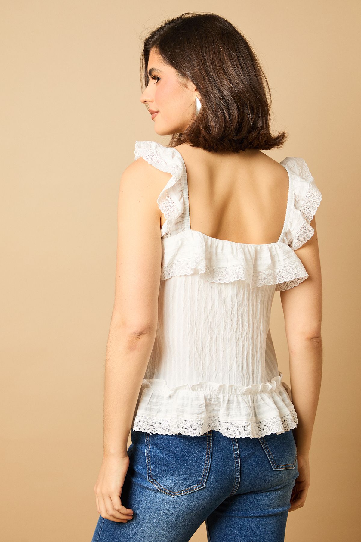 Oasis Broderie Frill Detail Top White image 4