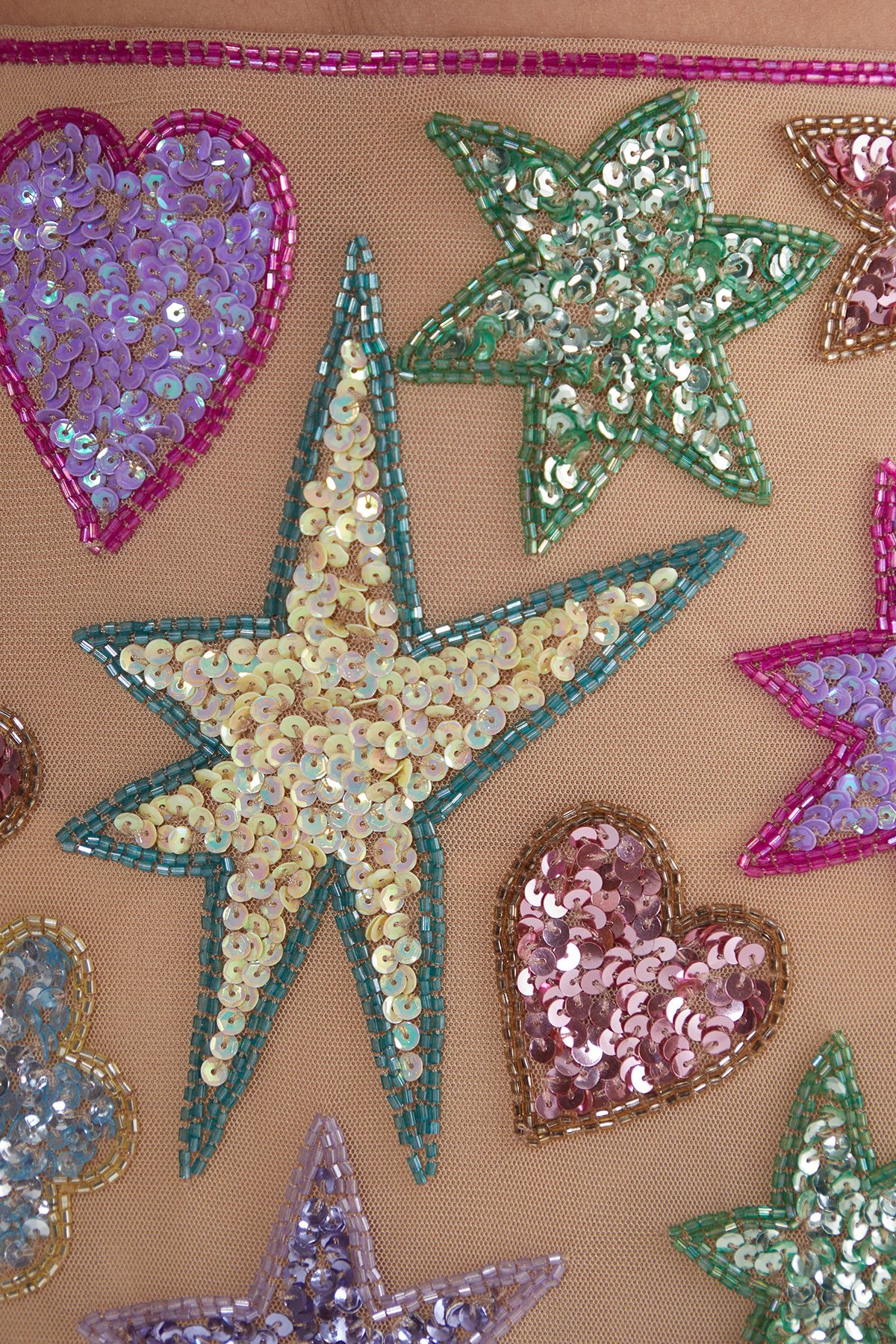 NastyGal Star And Heart Hand Embellished Mini Skirt Nude image 5