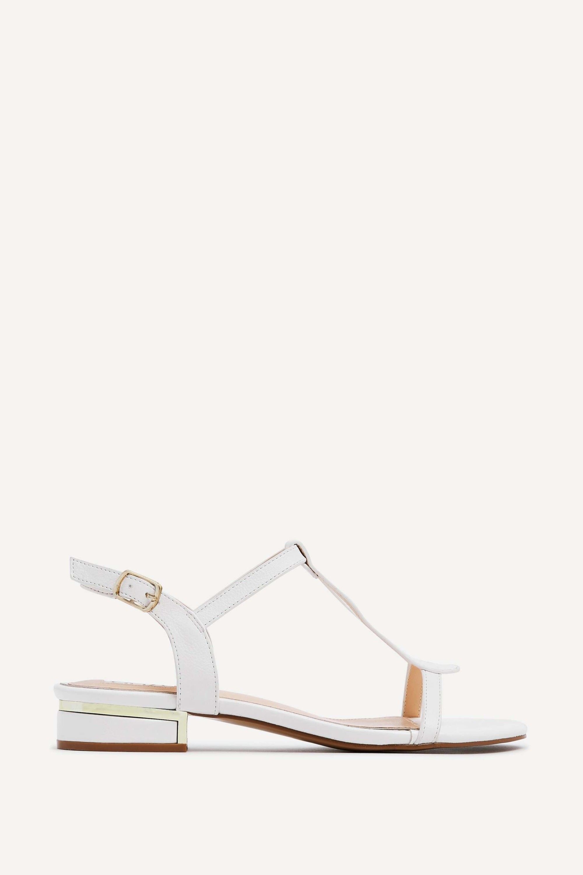 Linzi Lavish White T-Bar Low Block Heeled Sandals