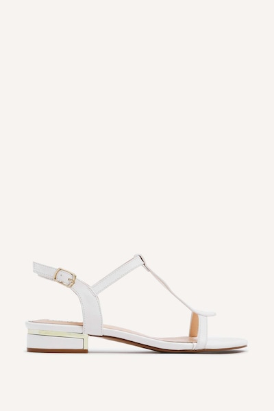 Linzi Lavish White T-Bar Low Block Heeled Sandals