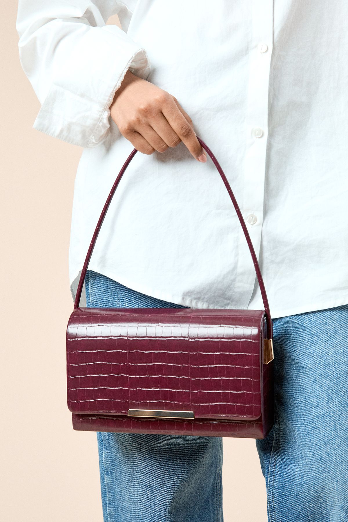 Dorothy Perkins Croc Print Structured Shoulder Bag Oxblood image 2