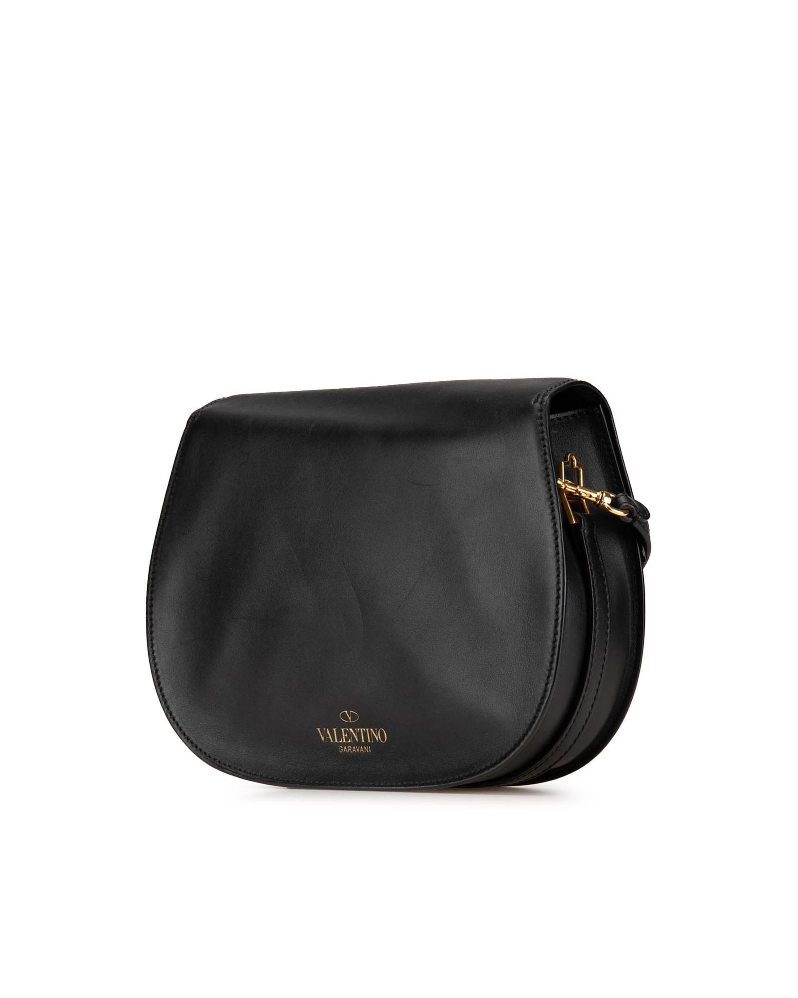 Valentino Preloved Rockstud Shoulder Bag HalfMoon Shape Wo - Black image 2