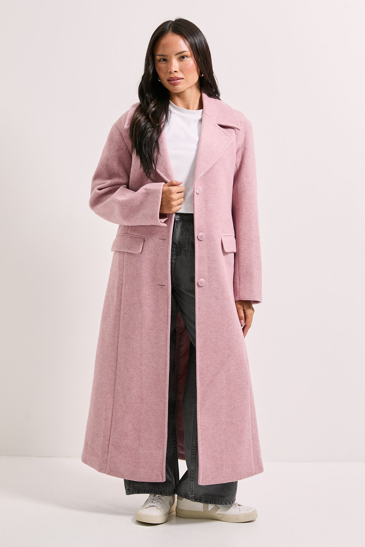 Dorothy Perkins Brushed Relaxed Longline Coat Pink image 1