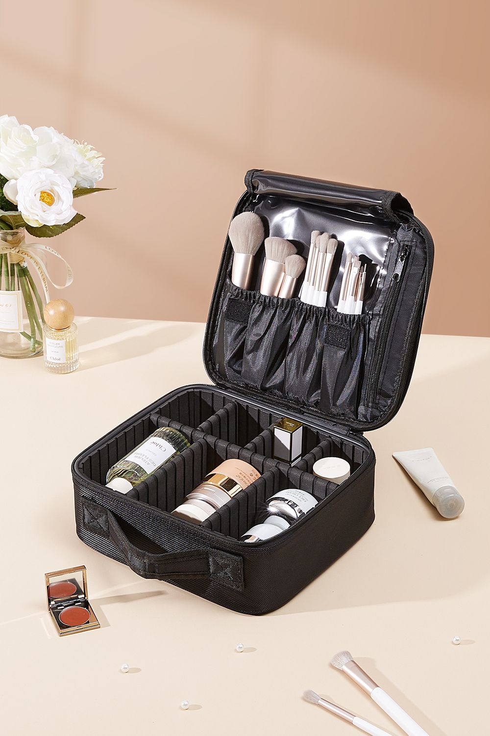 Living and Home Waterproof Vanity Travel Makeup Storage Cosmetic Toiletry Bag Organizer with Adjustable Compartment image 5