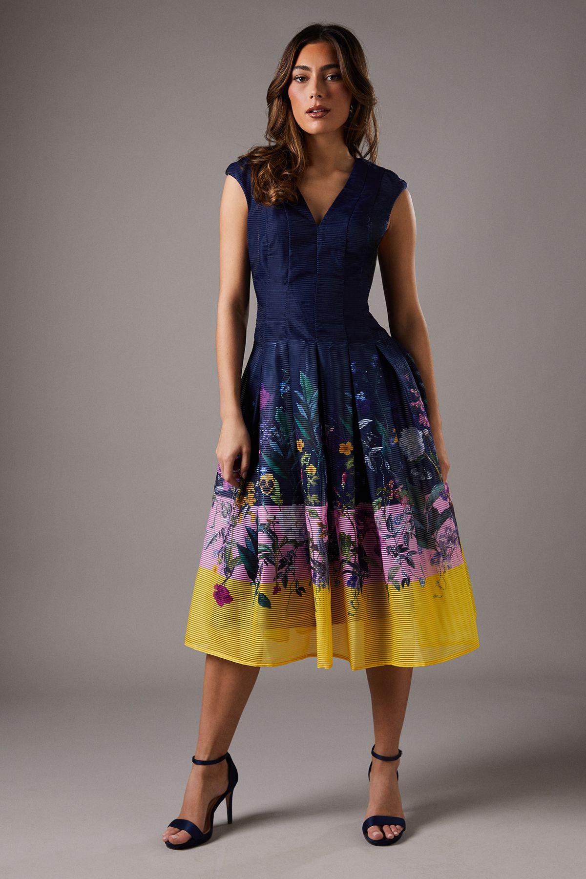 Coast Burnout Organza Drop Waist Midi Dress Navy image 1