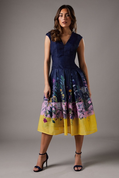 Coast Burnout Organza Drop Waist Midi Dress Navy