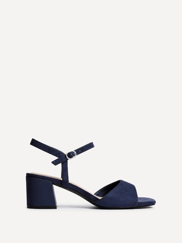 Linzi Darlene Navy Faux Suede Low Block Heeled Sandals