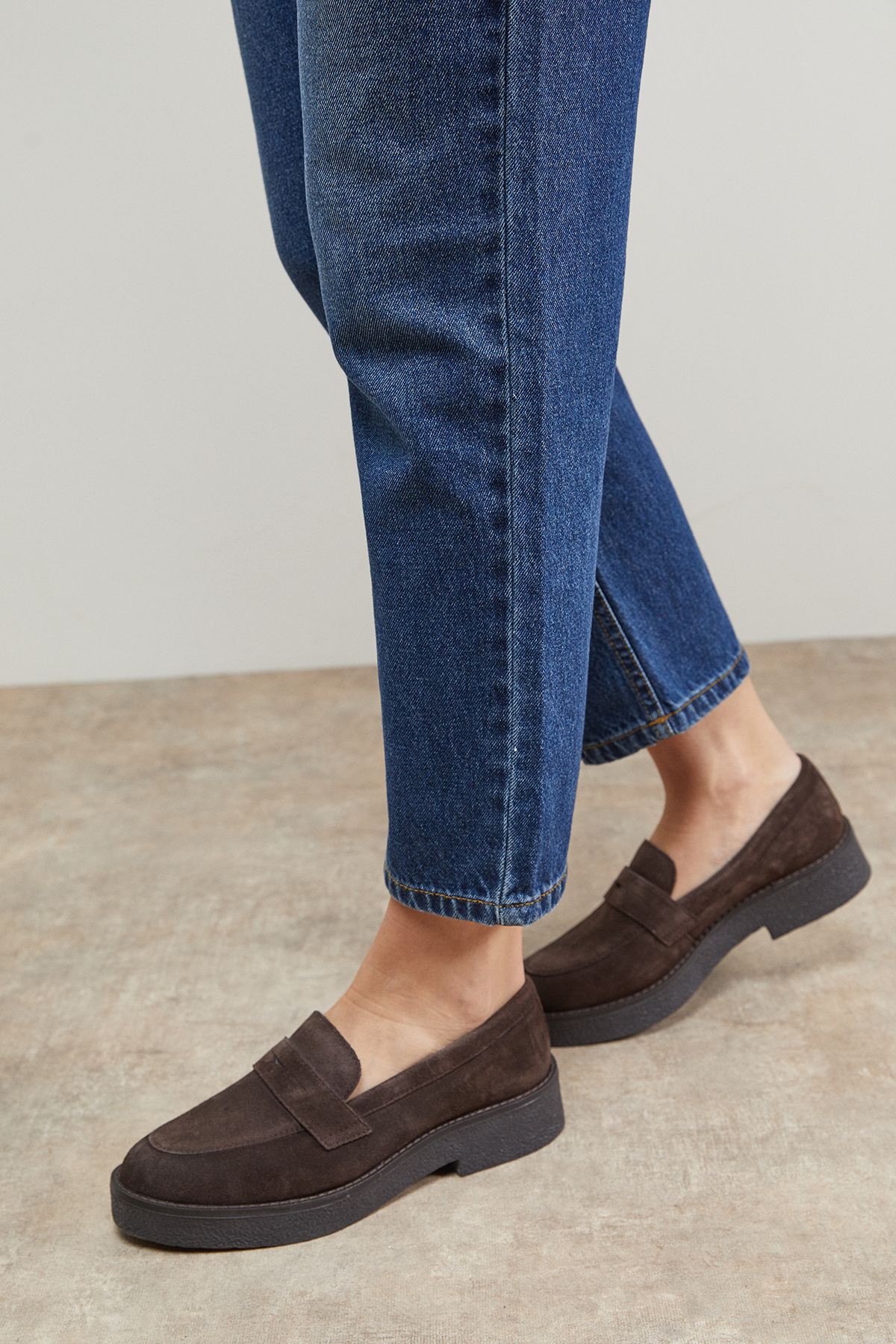 Oasis Butter Suede Chunky Penny Casual Loafers Chocolate image 1