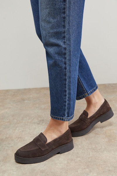 Oasis Butter Suede Chunky Penny Casual Loafers Chocolate