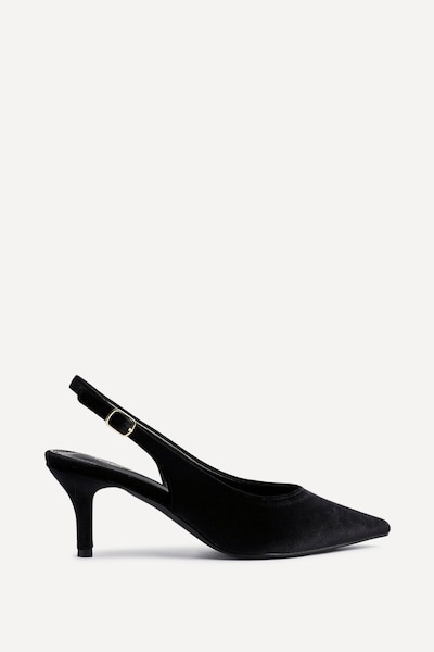 Linzi Finesse Black Velvet Pointed Slingback Stiletto Court Heels