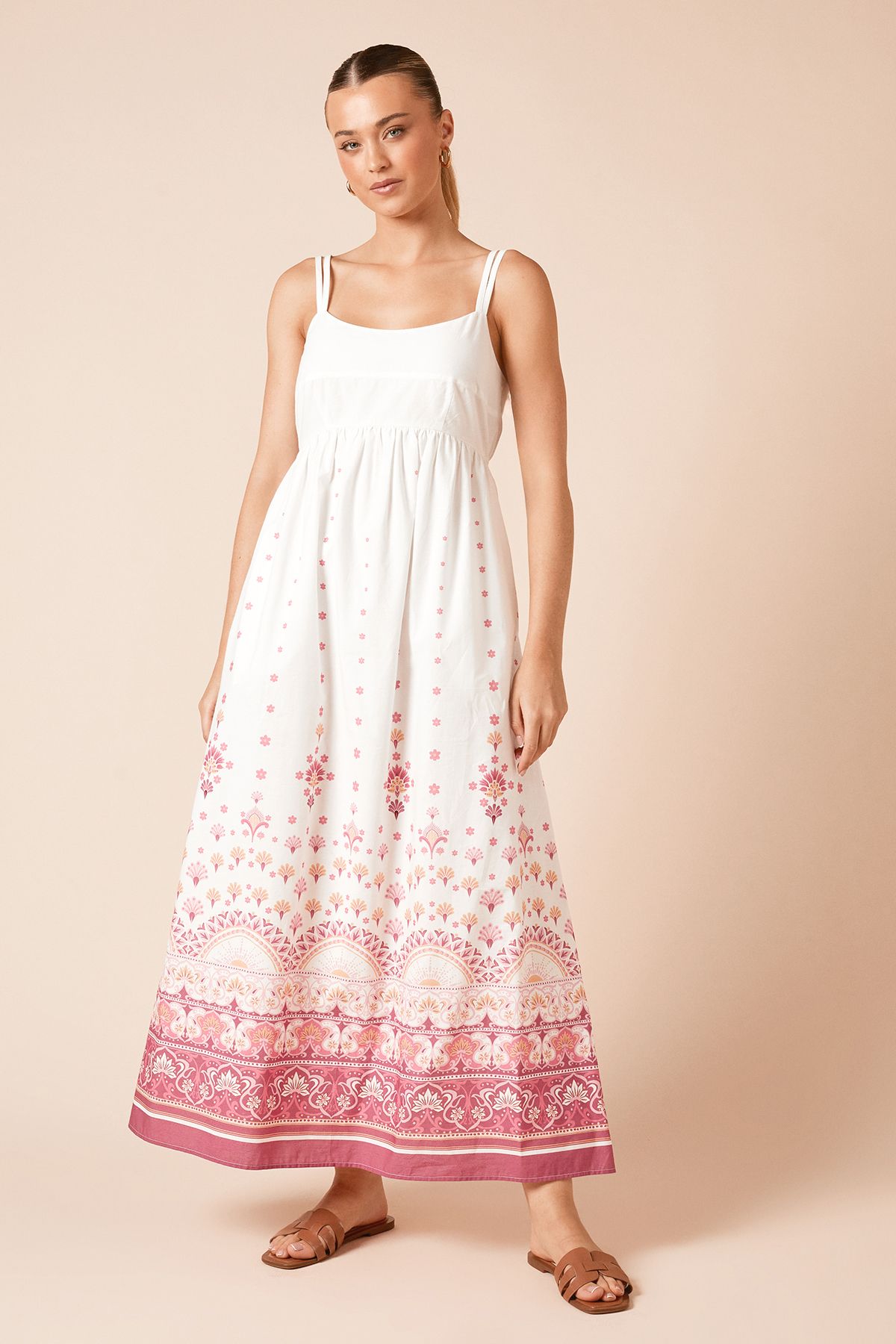 Dorothy Perkins Border Print Strappy Poplin Maxi Dress White image 4