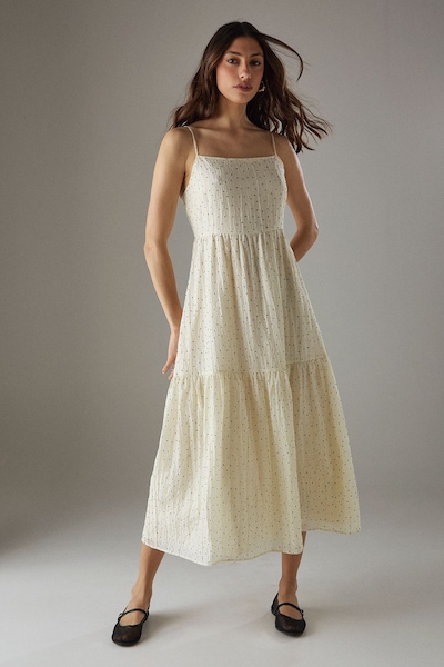 Warehouse Spot Organza Strappy Smock Midi Dress Ivory