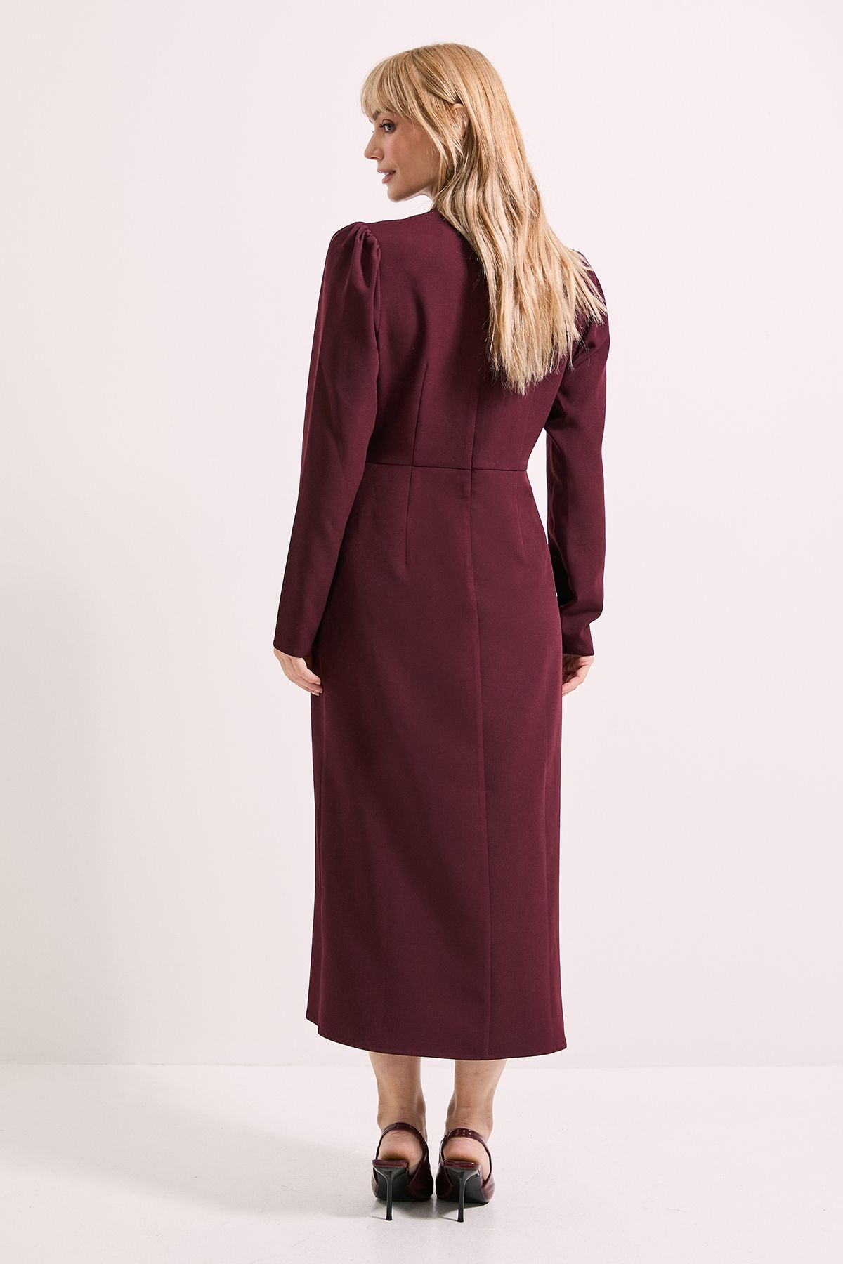 Principles Long Sleeve Wrap Skirt Crepe Midi Dress Burgundy image 3