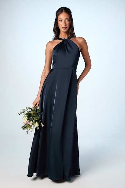 Coast Coast Honoured Twist Halterneck Satin Maxi Bridesmaid Dress Navy