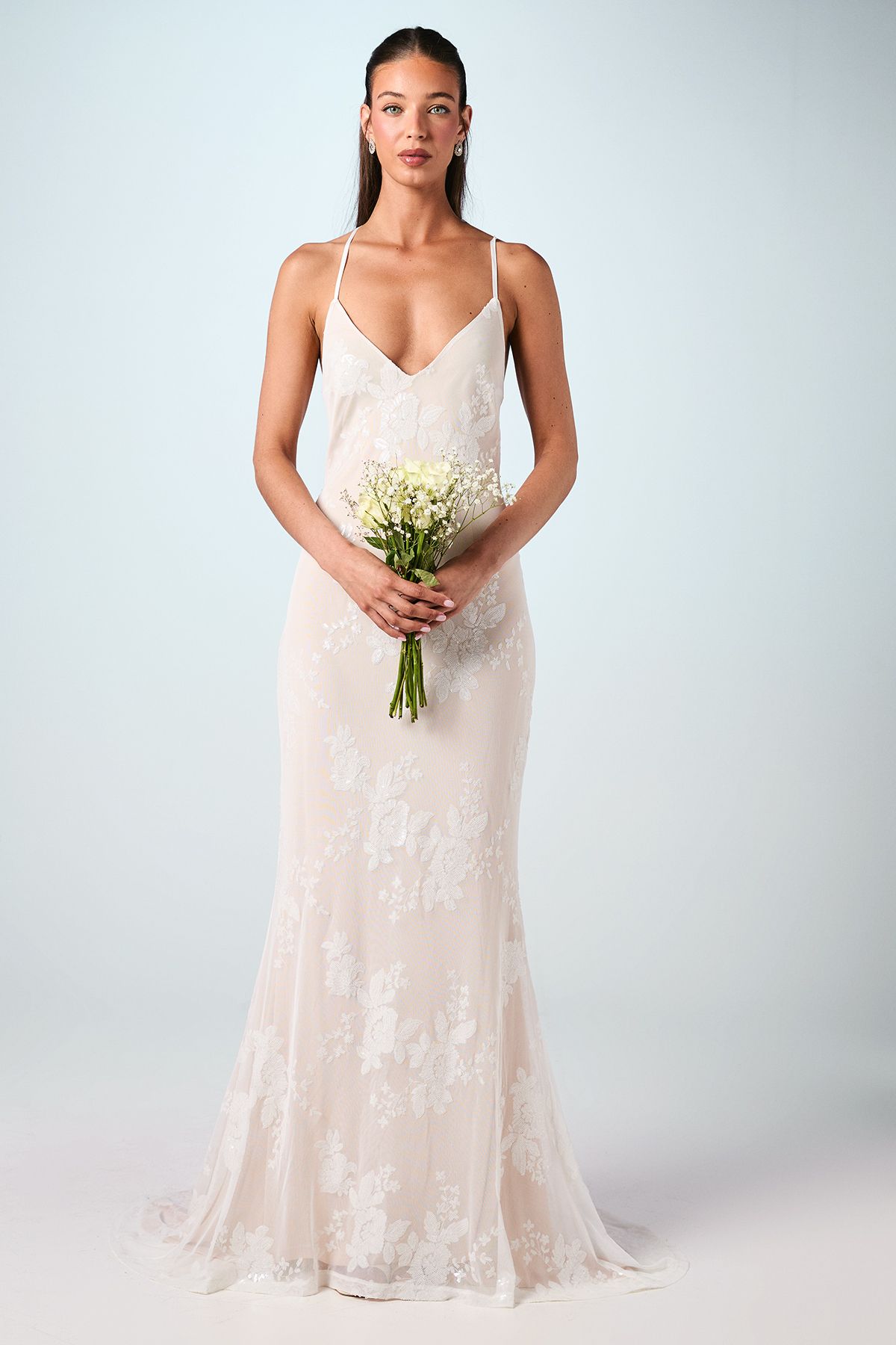 Coast V Neck Embellished Mesh Cami Maxi Wedding Dress Ivory image 1