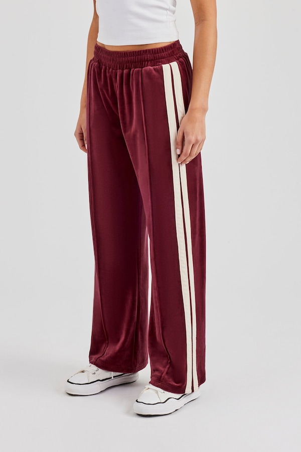 Cernucci Taping Wide Leg Velour Track Pant - Burgundy