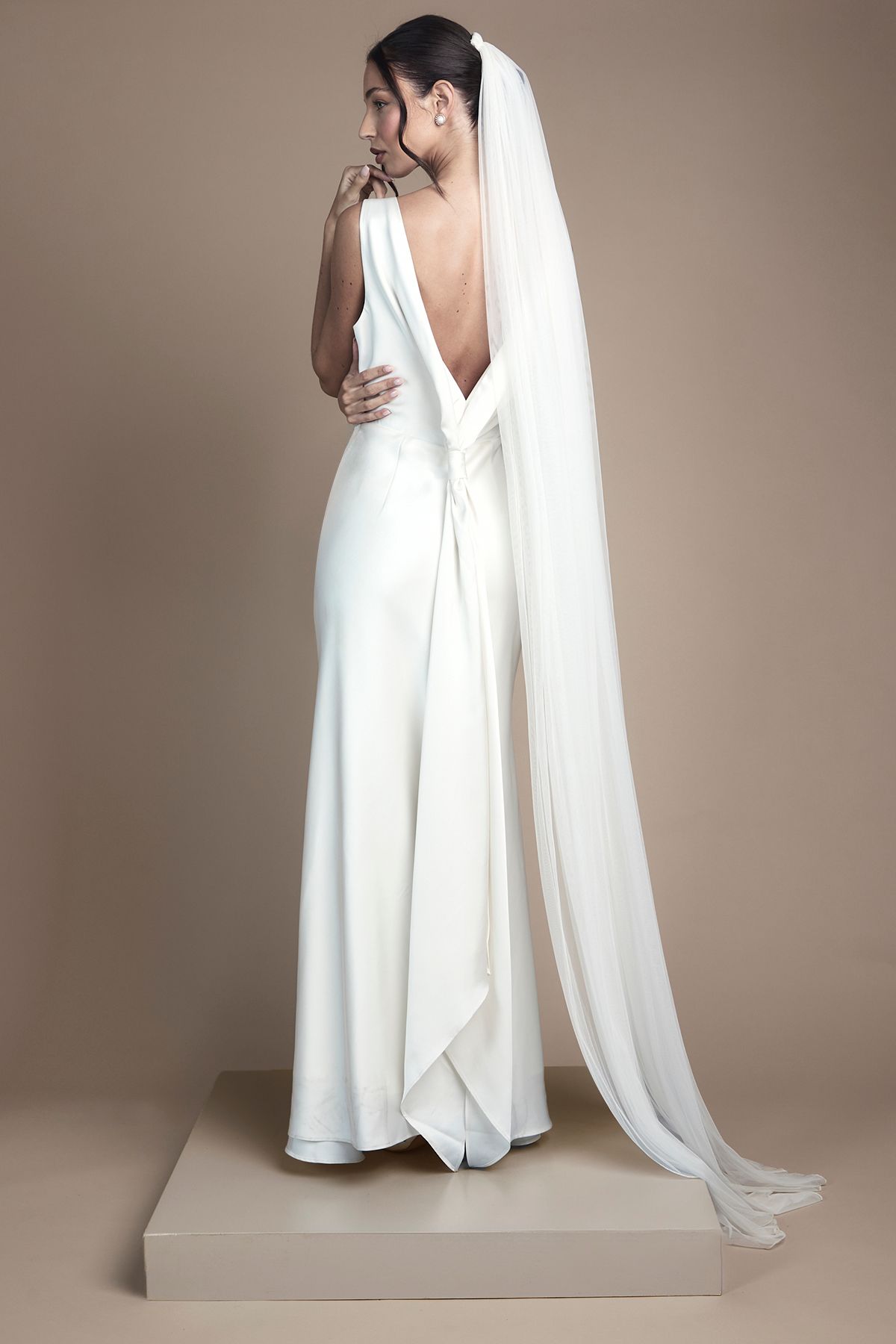Coast Satin V Back Maxi Wedding Dress with Back Sash Detail Ivory image 3
