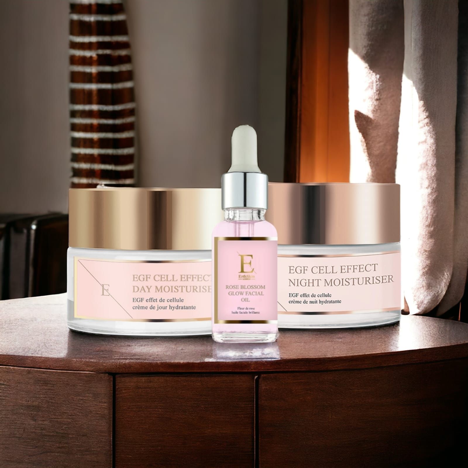Erth Skin London Anti-Aging Trio : EGF Day & Night Moisturizers + Rose Facial Oil image 2