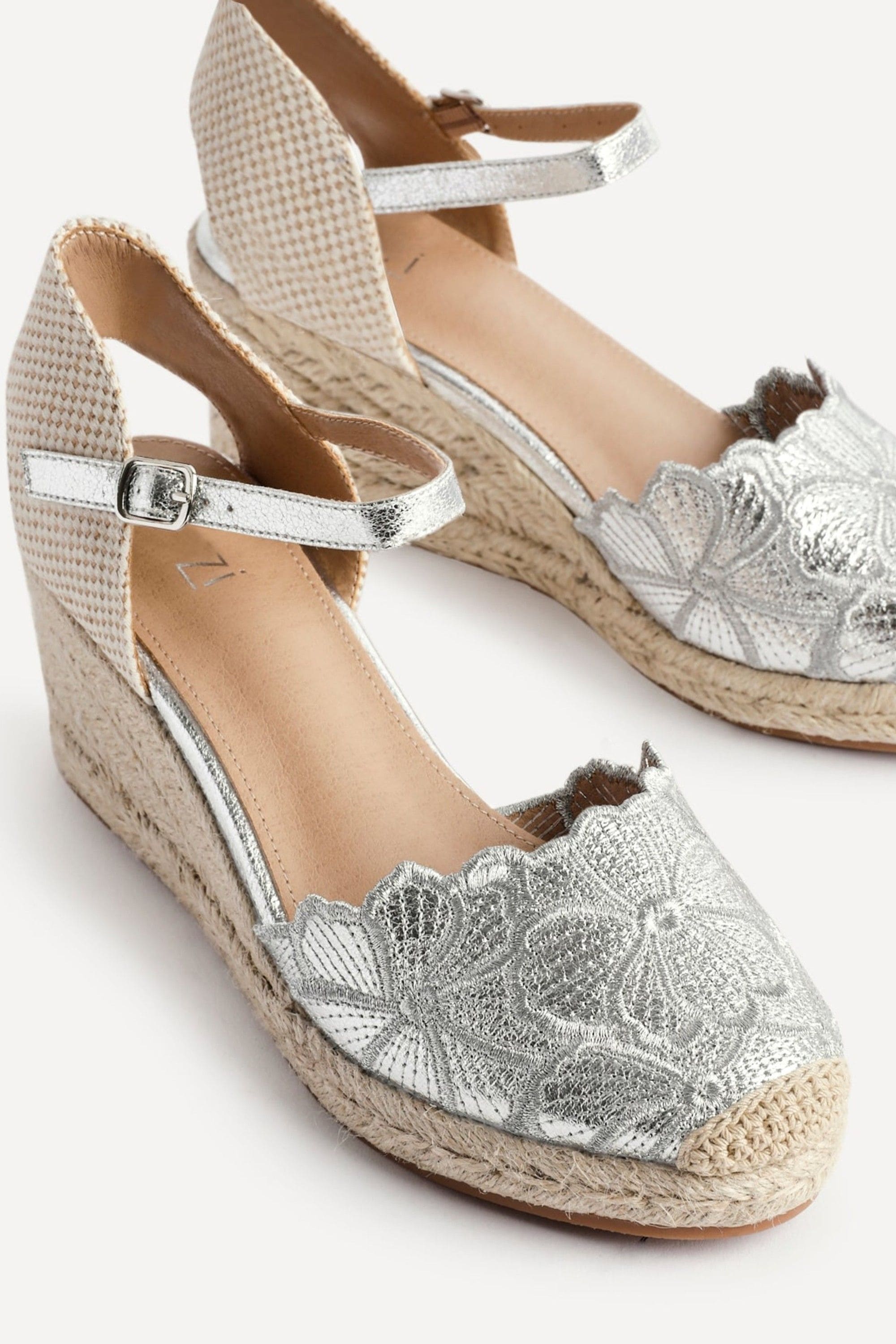 Linzi Florentina Silver Floral Embroidered Espadrille Platform Wedge image 4