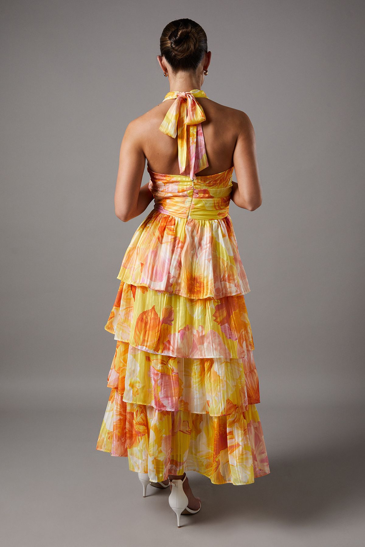 Coast Maternity Tiered Halter Tie Neck Midi Dress Yellow image 3