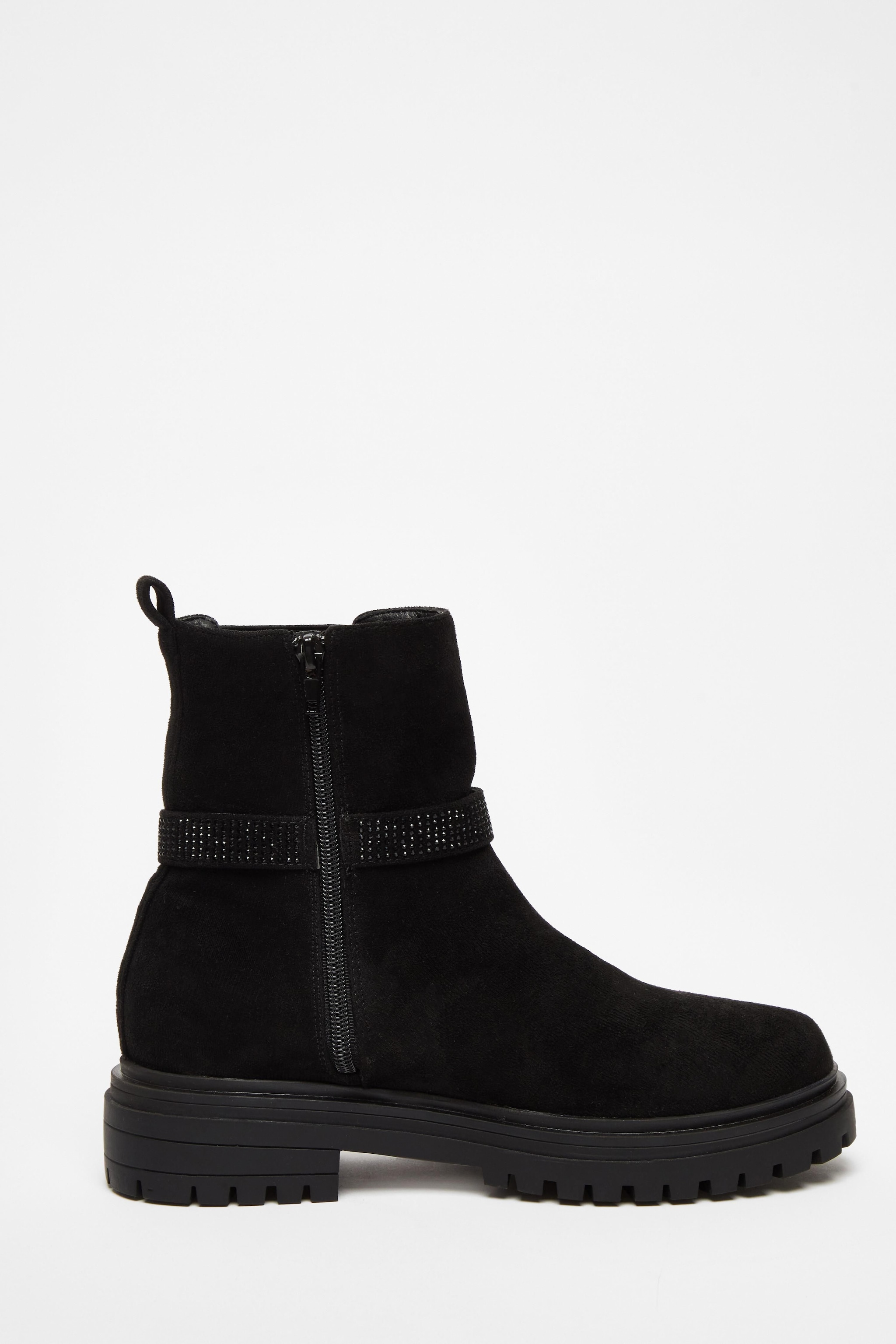 Quiz Black Diamante Chunky Buckle Boots image 5