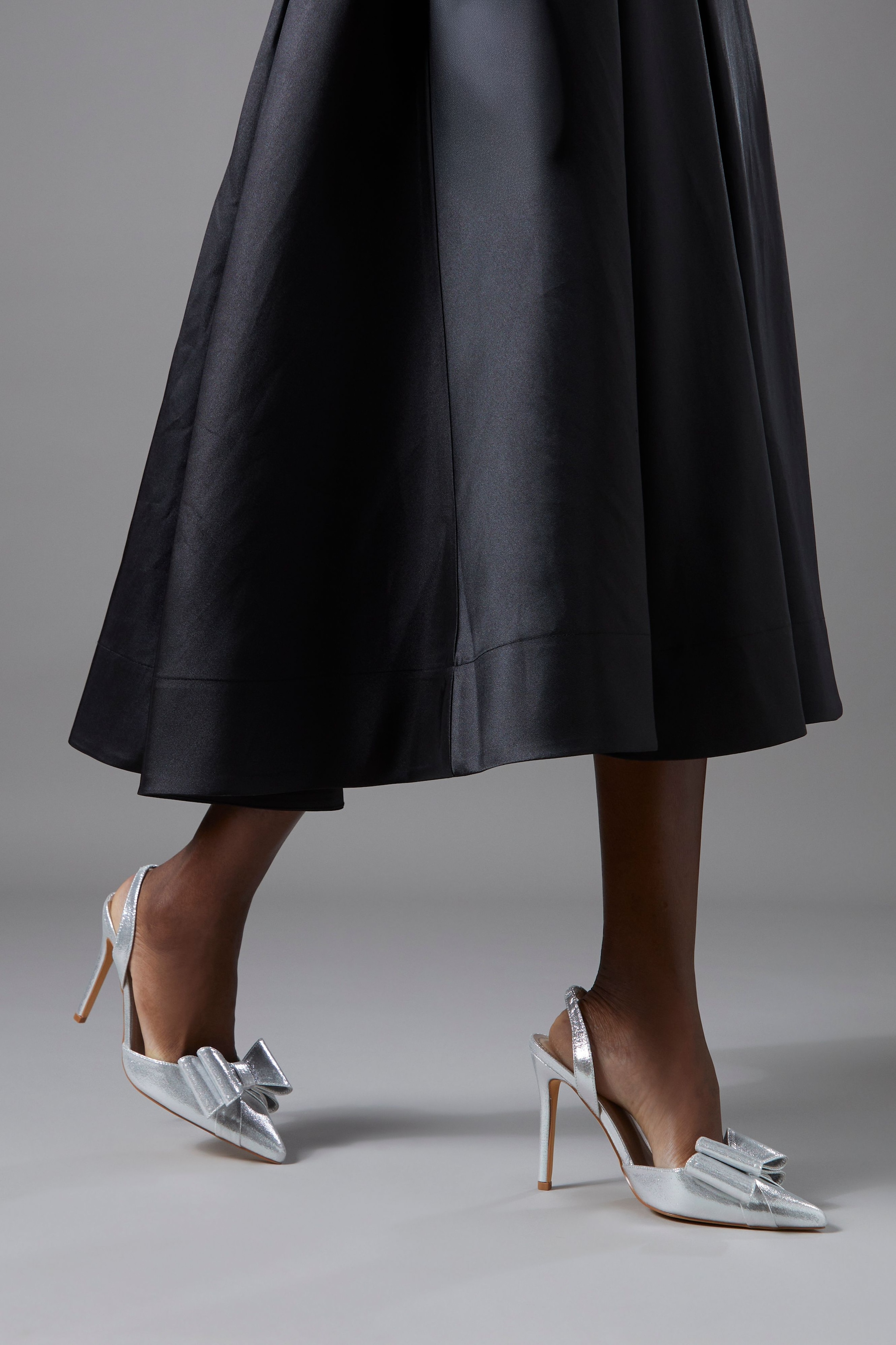 Coast Tamara Metallic Textile Satin Bow Slingback High Stiletto Heel Court Shoes Silver