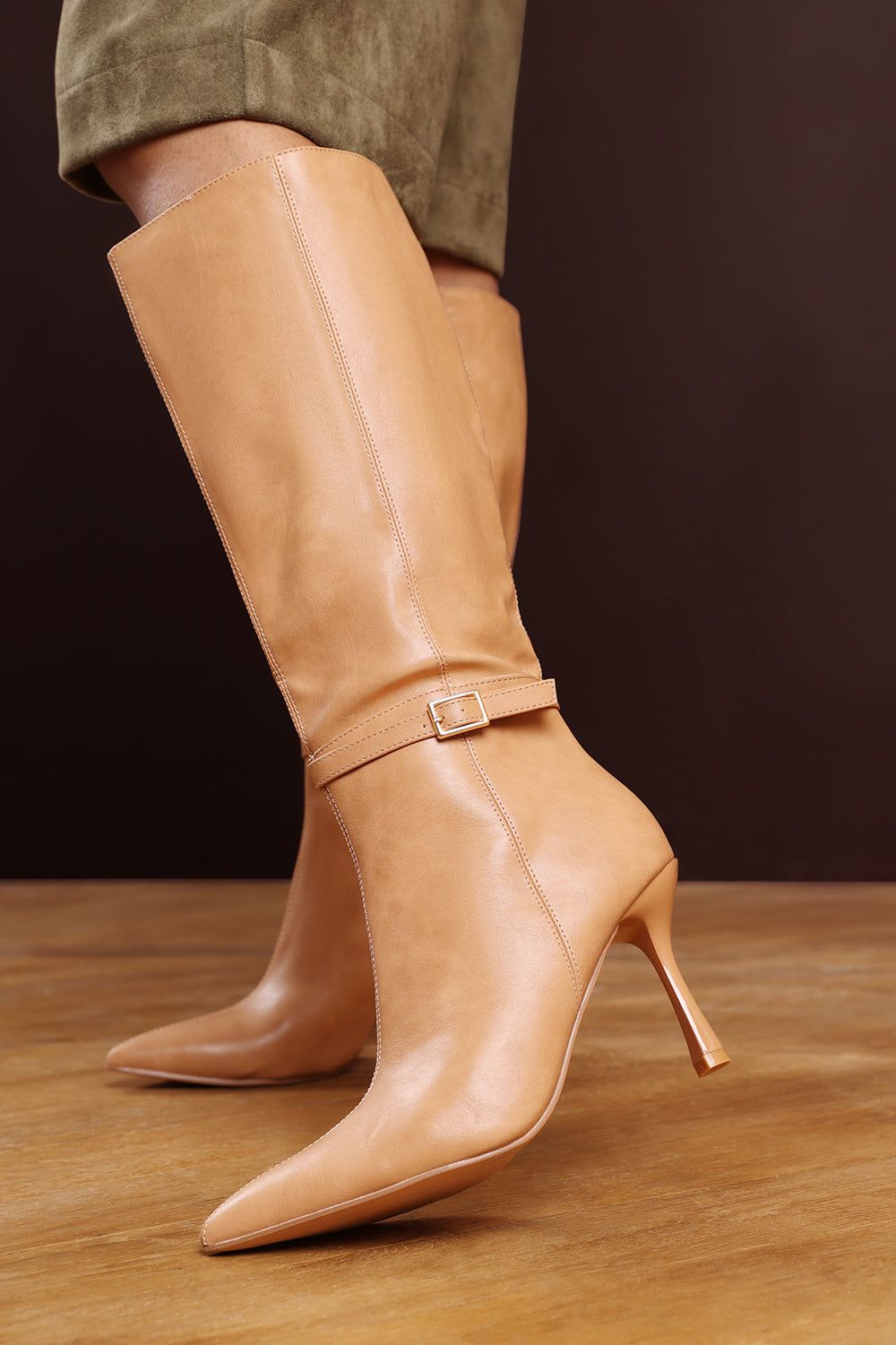 Where's That From 'Giada' Pointed Toe Knee High Stiletto Heel Boots with Side Buckle image 6