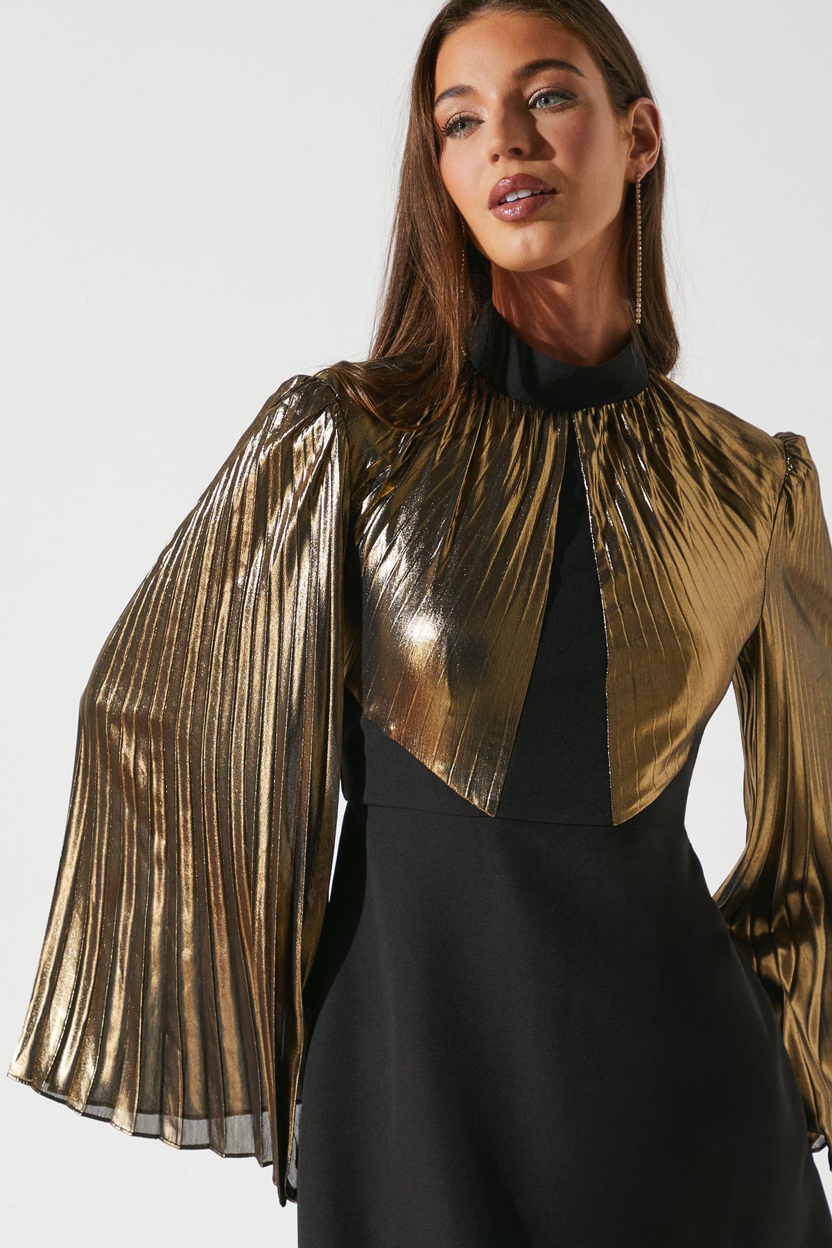 Coast Party Metallic Long Sleeve Mini Dress Dark Bronze image 4