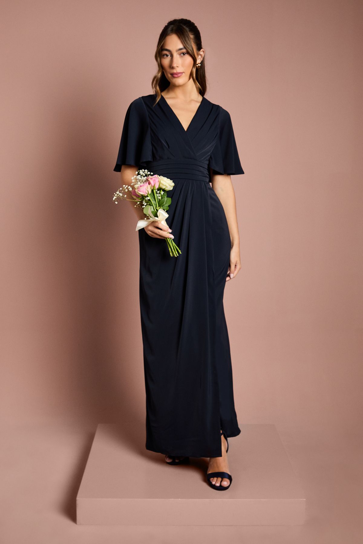Coast V Neck Flutter Sleeve Bridesmaid Dress Navy image 1