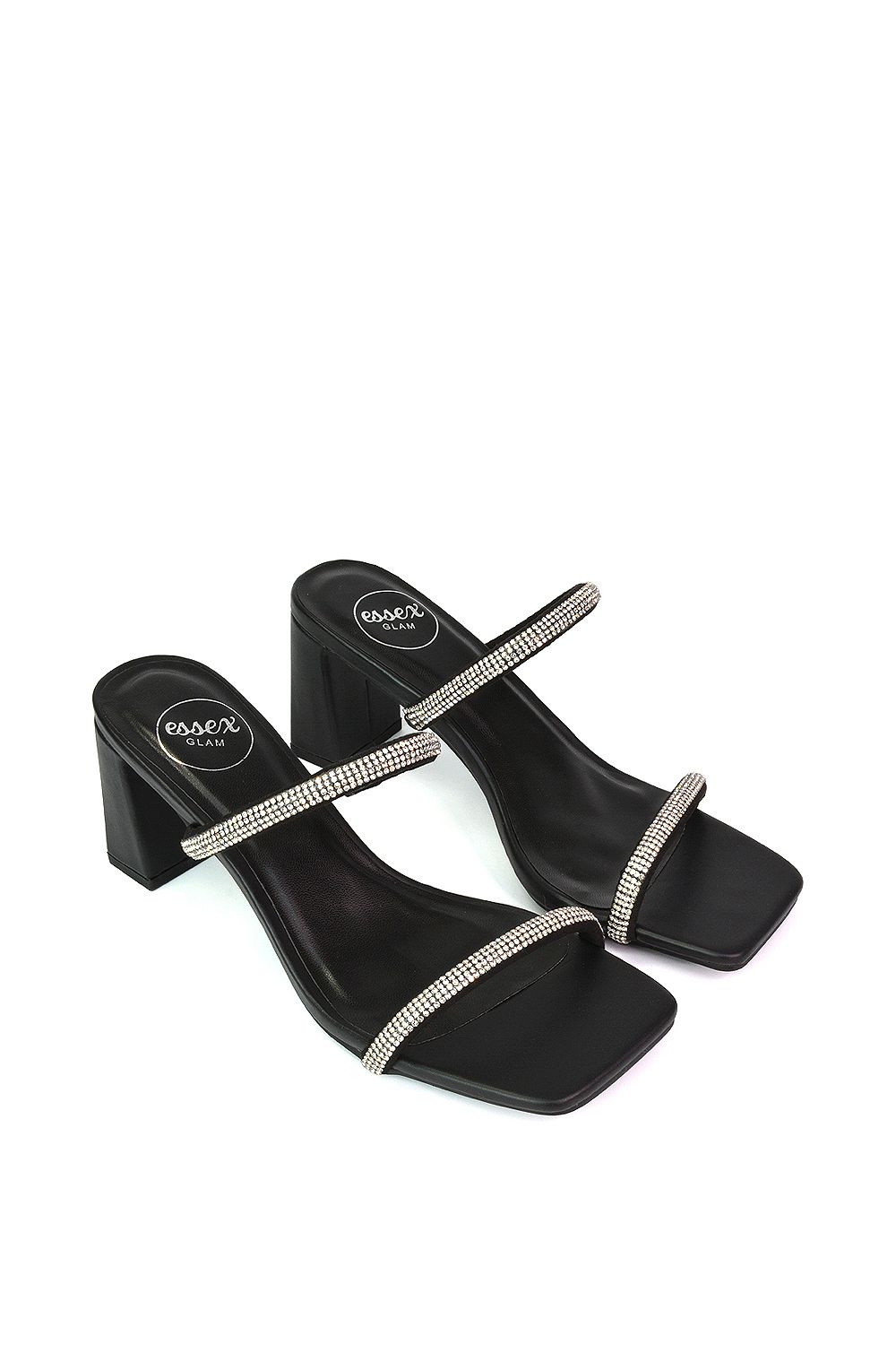 XY London 'Holden' Diamante Strap Square Toe Mid Block Heel Sandal Mules image 4