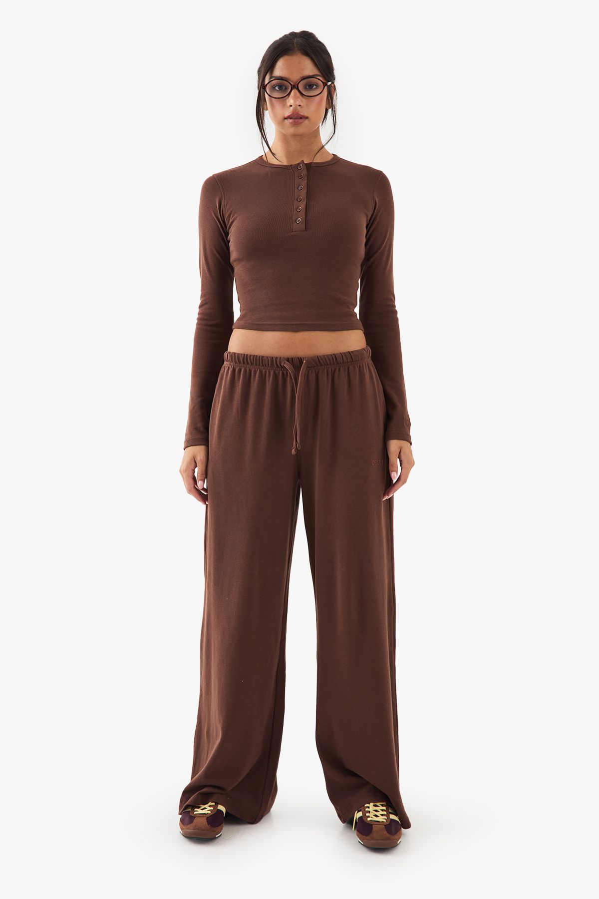 DSGN Studio DSGN Studio Embroidered Rib Wide Leg Trouser Chocolate image 5