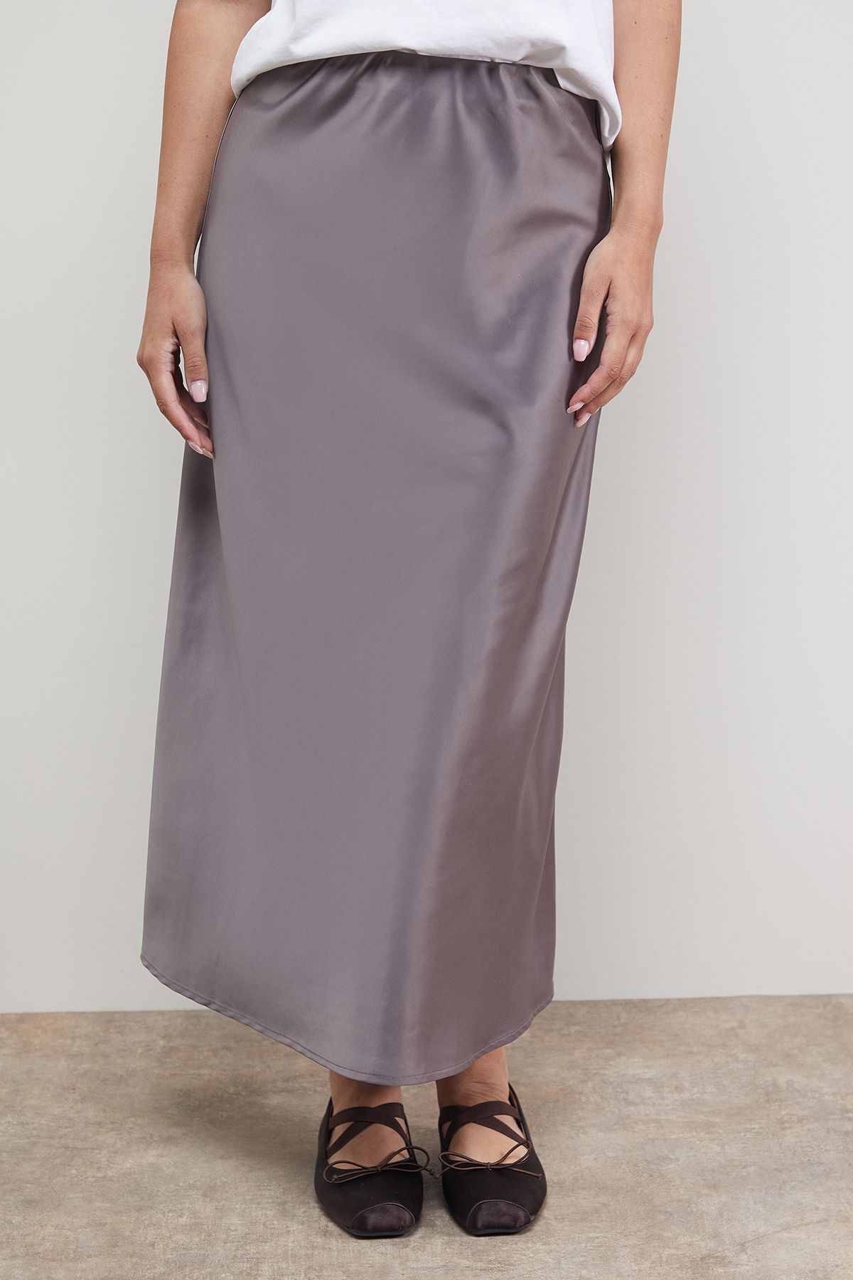 Oasis Bias Cut Satin Midi Skirt Mocha image 2
