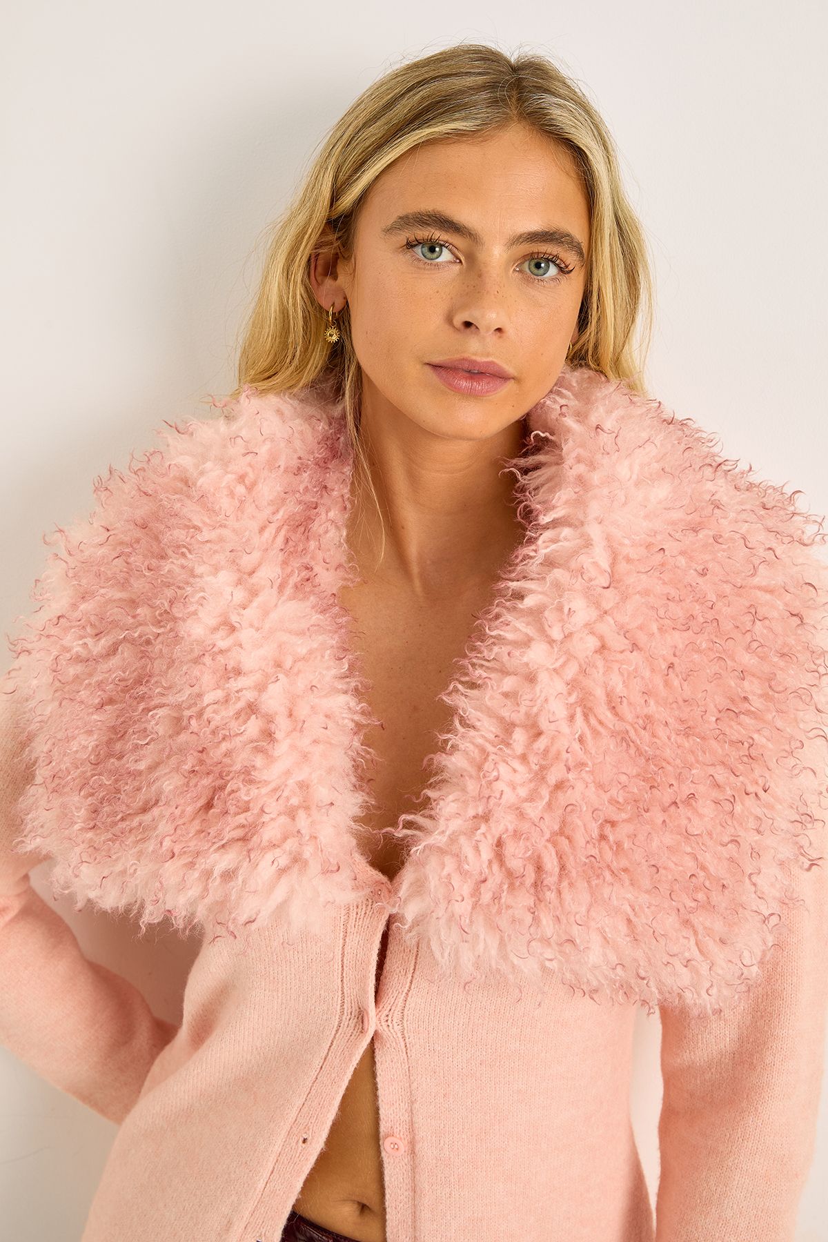 NastyGal Fluffy Collar Knitted Cardigan Pink image 3