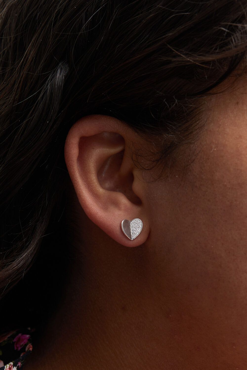 Simply Silver Recycled Sterling Silver 925 Mini Heart Polished And Pave Stud Earrings image 2