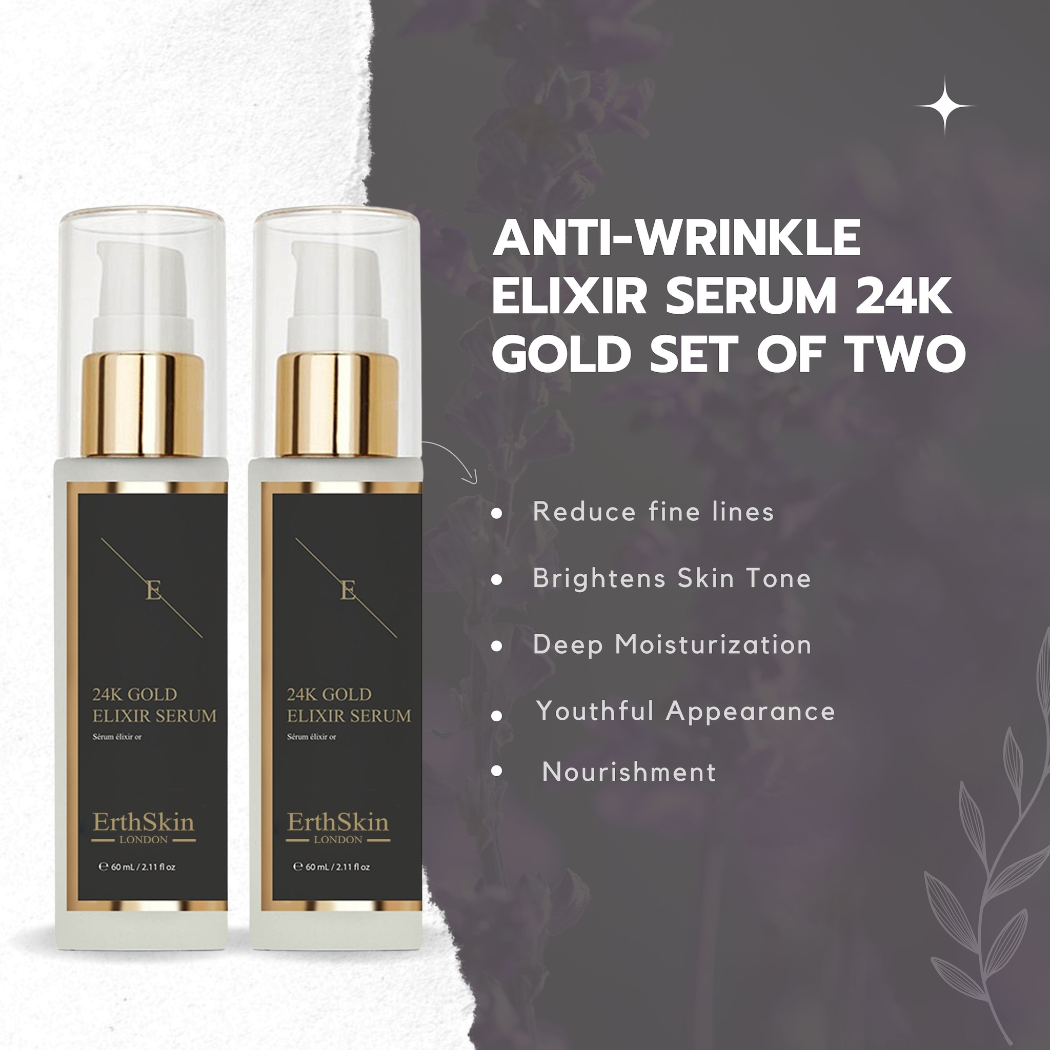 Erth Skin London ANTI-WRINKLE ELIXIR SERUM 24K GOLD x 2 image 2