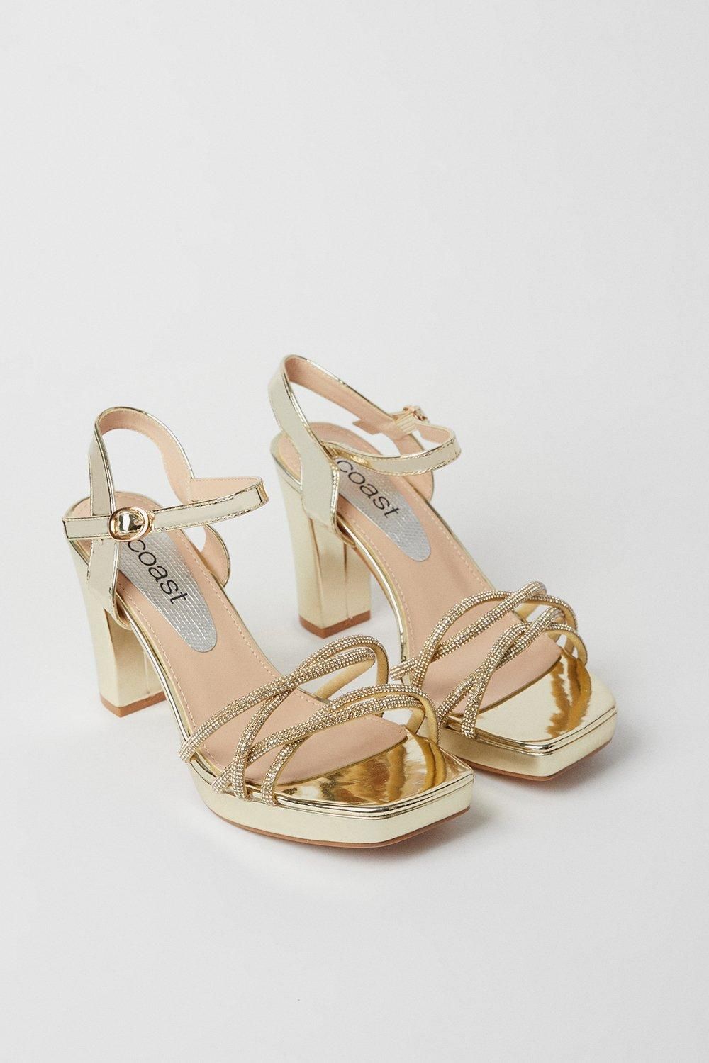 Coast Taylor Faux Leather Diamante Platform Heel Sandals Gold image 3
