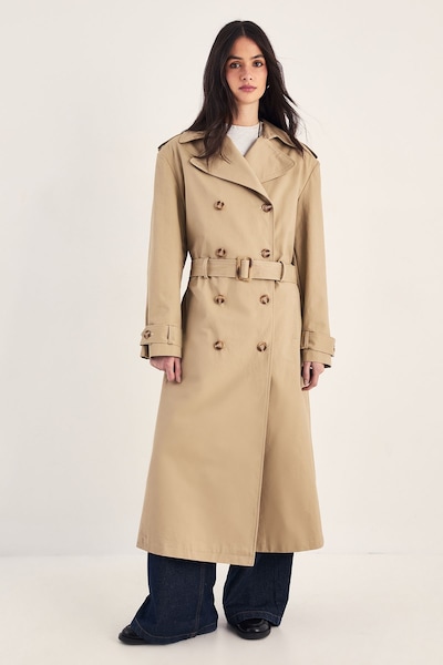NastyGal Premium Structured Shoulder Longline Trench Coat Stone