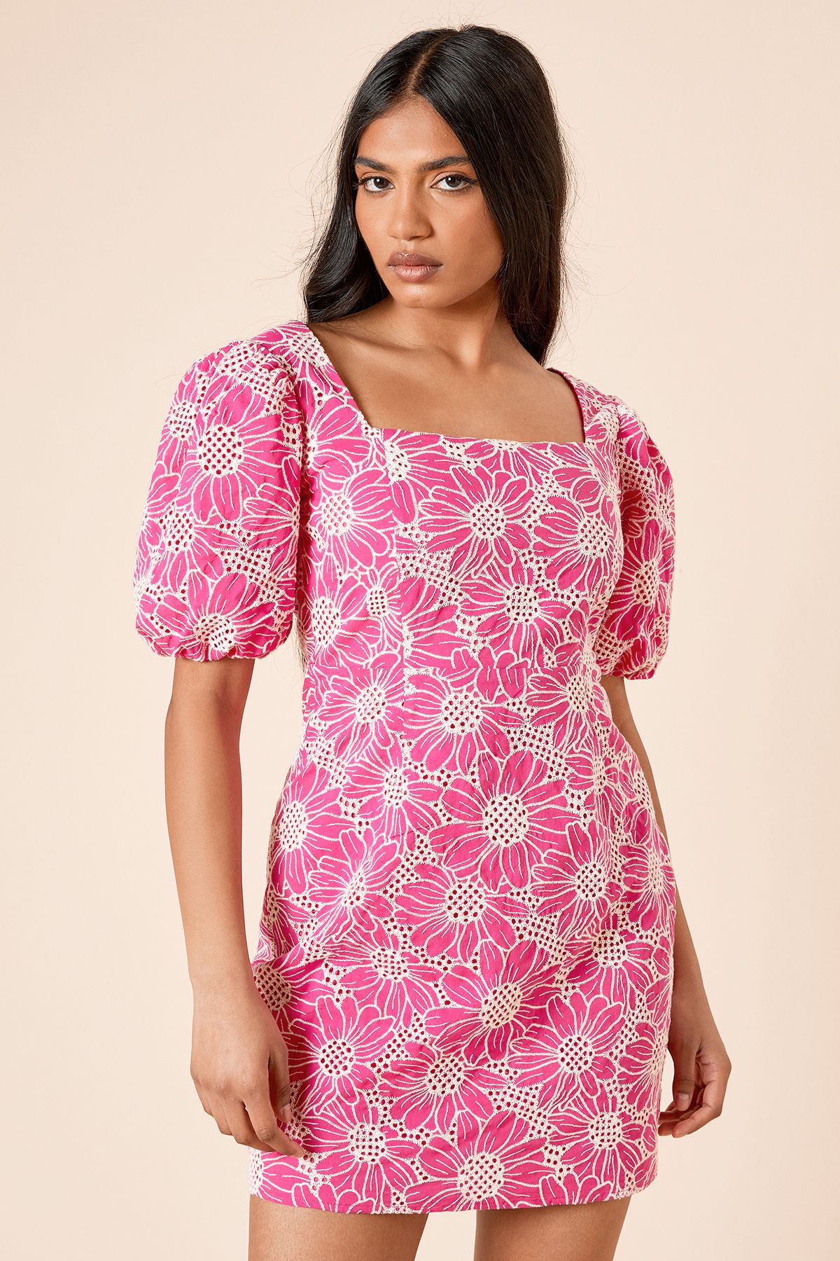 Dorothy Perkins Petite Cutwork Floral Scalloped Edge Mini dress Pink image 2