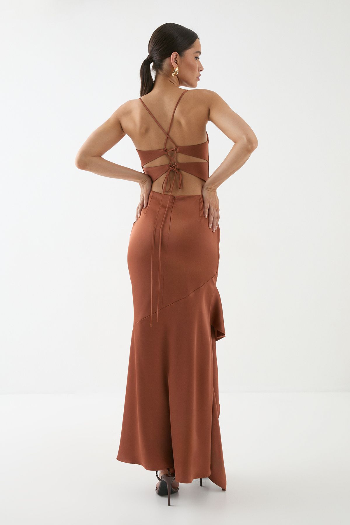MissPap Square Neck Tie Back Bridesmaid Dress Rust image 3